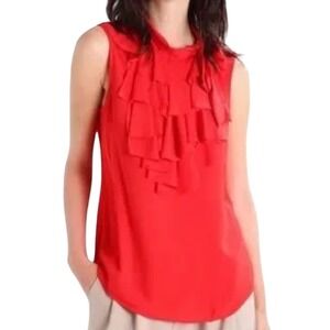 Banana Republic Ruffle Mock Neck Top, Watermelon, Size Medium